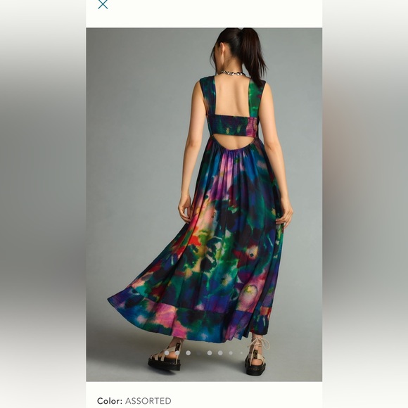 Anthropologie printed v neck pleated a line dress net - Picture 4 of 8